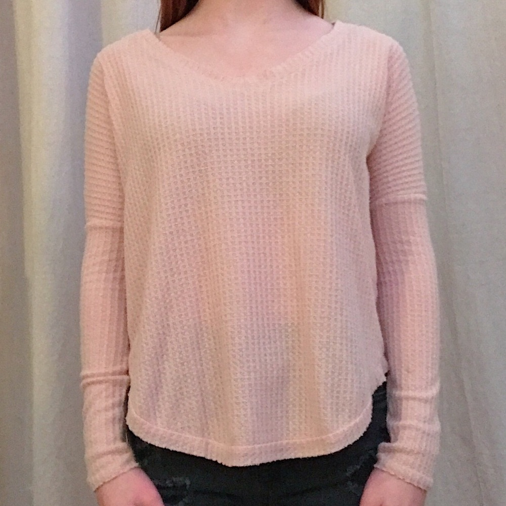 Pink V-Neck Long Sleeve Shirt
